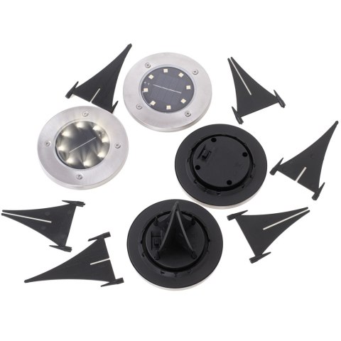 Lampy ogrodowe solarne najazdowe gruntowe czujnik zmierzchu wbijane świecący dysk 8LED 4szt. zimny biały