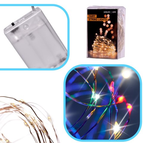 Lampki LED druciki dekoracyjne świąteczne choinkowe 10m 100LED multikolor Lampki LED druciki dekoracyjne świąteczne choinkowe 10m 100LED multikolor
