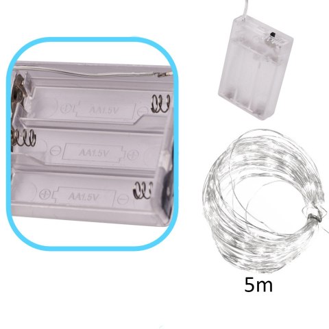 Lampki LED druciki dekoracyjne świąteczne choinkowe 5m 50LED zimny biały Lampki LED druciki dekoracyjne świąteczne choinkowe 5m 50LED zimny biały