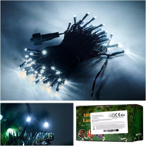 Lampki LED łańcuch świetlny świąteczne choinkowe 10m 100LED zimny biały 8 trybów świecenia Lampki LED łańcuch świetlny świąteczne choinkowe 10m 100LED zimny biały 8 trybów świecenia