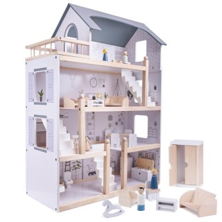 Domek dla lalek drewniany mebelki 80cm biały szary