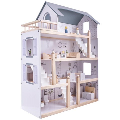 Domek dla lalek drewniany mebelki 80cm biały szary