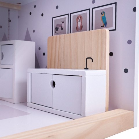Domek dla lalek drewniany mebelki 80cm biały szary