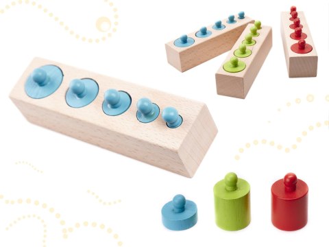 Odważniki cylindry drewniane gra układanka montessori kolorowe