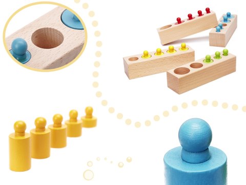 Odważniki cylindry drewniane gra układanka montessori kolorowe