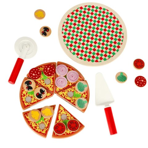 Pizza drewniany zestaw do zabawy na rzep akcesoria łopatka nóż talerz nauka krojenia 20cm
