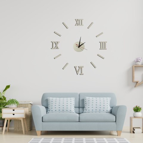 Zegar Ścienny naklejany DIY 3D regulowany rzymski srebrny 130cm