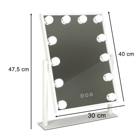 Lusterko do makijażu kosmetyczne podświetlane 12 LED Hollywood z 12 żarówkami USB 30 x 40 cm