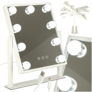 Lusterko do makijażu kosmetyczne podświetlane 9 LED Hollywood z 9 żarówkami USB 25 x 30 cm