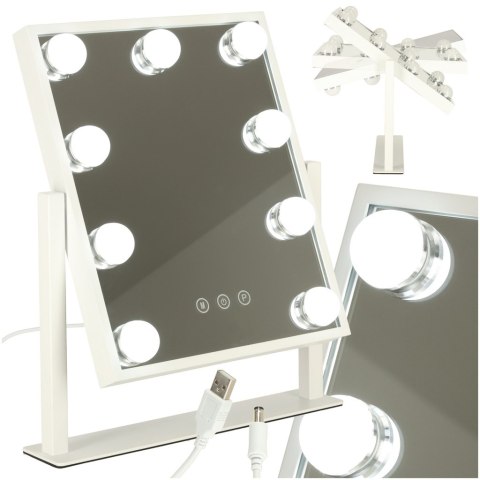 Lusterko do makijażu kosmetyczne podświetlane 9 LED Hollywood z 9 żarówkami USB 25 x 30 cm