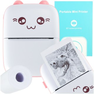 Drukotek drukarka mini termiczna do zdjęć notatek etykiet + kabel USB kotek kot różowy