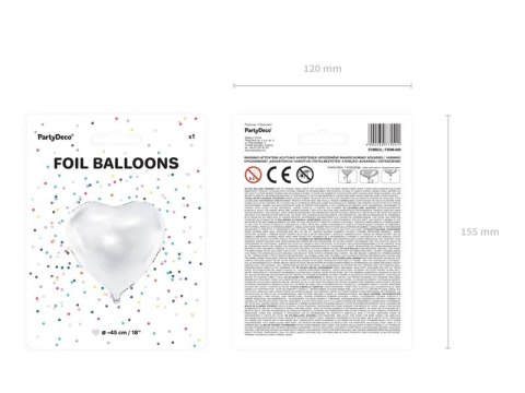 Balon foliowy Serce białe 45cm Balon foliowy Serce białe 45cm