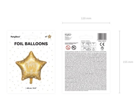 Balon foliowy urodzinowy gwiazdka Happy Birthday 40cm złoty Balon foliowy urodzinowy gwiazdka Happy Birthday 40cm złoty