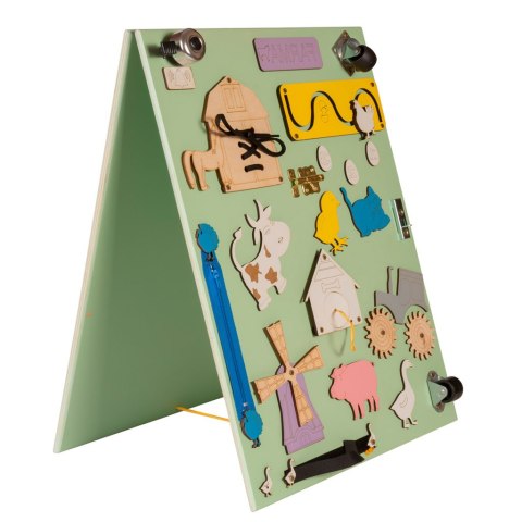 Tablica manipulacyjna drewniana dwustronna farma zielona 28 x 37,5 x 50 cm Tablica manipulacyjna drewniana dwustronna farma zielona 28 x 37,5 x 50 cm